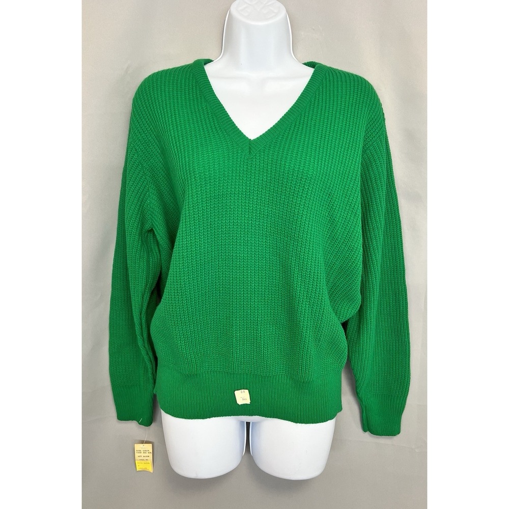 Vintage Kate Collins Green Sweater V- Neck Sz L/‎ XL Women's NWT  Made USA
